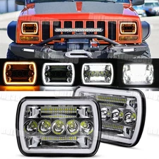 Pair 5x7 7x6" LED Headlights Square Lamp Hi/Low Beam Fit Jeep Cherokee XJ YJ