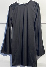 LAPA Women’s Sz Medium Little Black Dress Flared Long Sleeves Back Zip Dress 32”