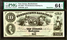 1850’s New Jersey Bordentown Banking $10 Dollar Obsolete Banknote PMG 64EPQ