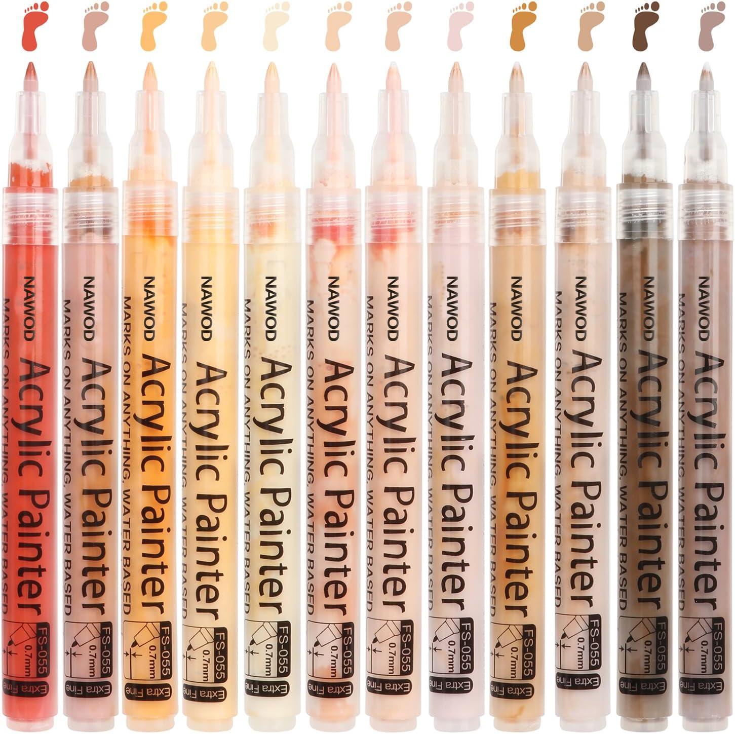 NAWOD Skin Tones Art Markers, Acrylic Paint Pens Set of 12 S
