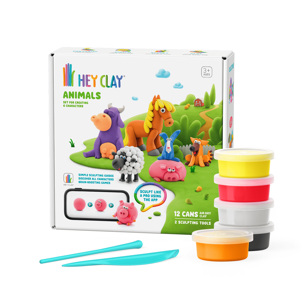 Fat Brain Toys Hey Clay Animals Air Dry Clay Kit with 12 Multi