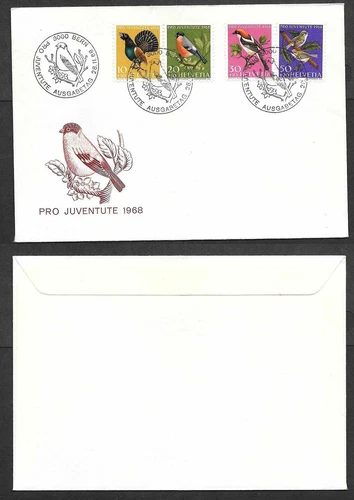 1968 Switzerland Semi-Postal Stamps on First Day Cover - Birds