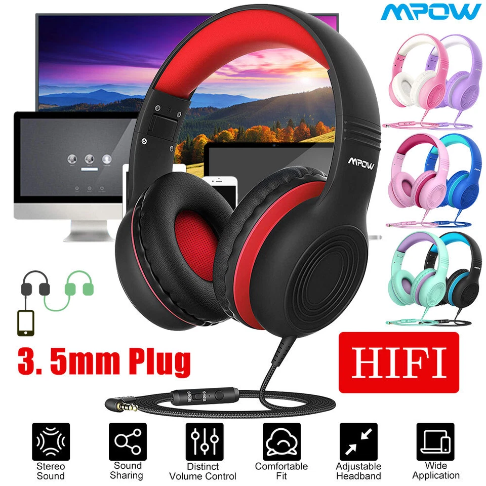 Auriculares con cable para niños Mpow de 3,5 mm micrófono 85/94 dB límite de volumen auriculares en la oreja Foto 2 de 4
