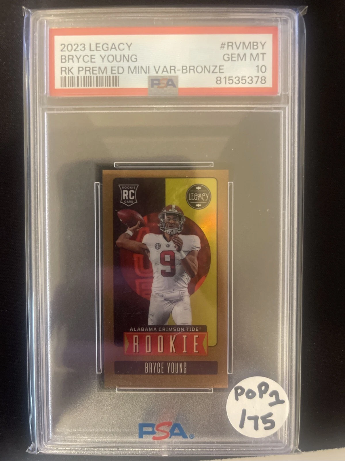 Bryce Young Panini Legacy Rookies Premium Edition Mini Variation #RVMBY Bronze
