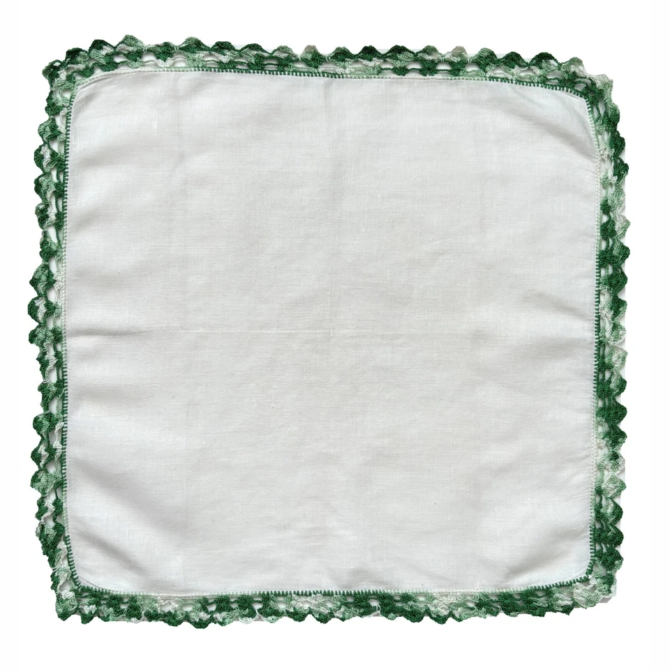 Linen Green Crochet Lace Bridesmaid Handkerchief Wedding Vintage Cottage Core - Image 3 of 3