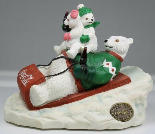 COCA COLA HERITAGE COLLECTION DOWNHILL DERBY POLAR BEAR FAMILY SLED FIGURINE - Picture 6 of 12