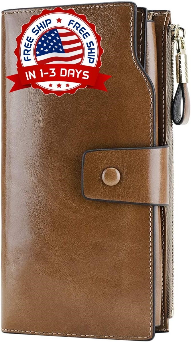 Billetera De Cuero Con Bloque RFID Para Mujer Cartera Tarjetero Monedero Moda..