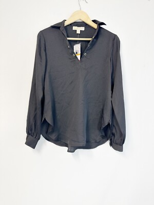 Michael Kors Lace Up Chain-Neck Blouse Top In Black Size S ~defect~