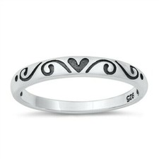 Heart Ring Genuie Solid Sterling Silver 925 Oxidized Face Height 3 mm Size 9
