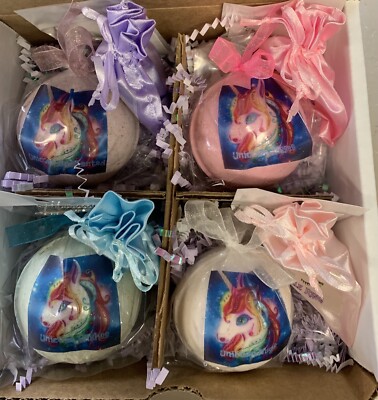 Crystal Unicorn Necklace 4-pack Bath Bomb Gift Set for Kids