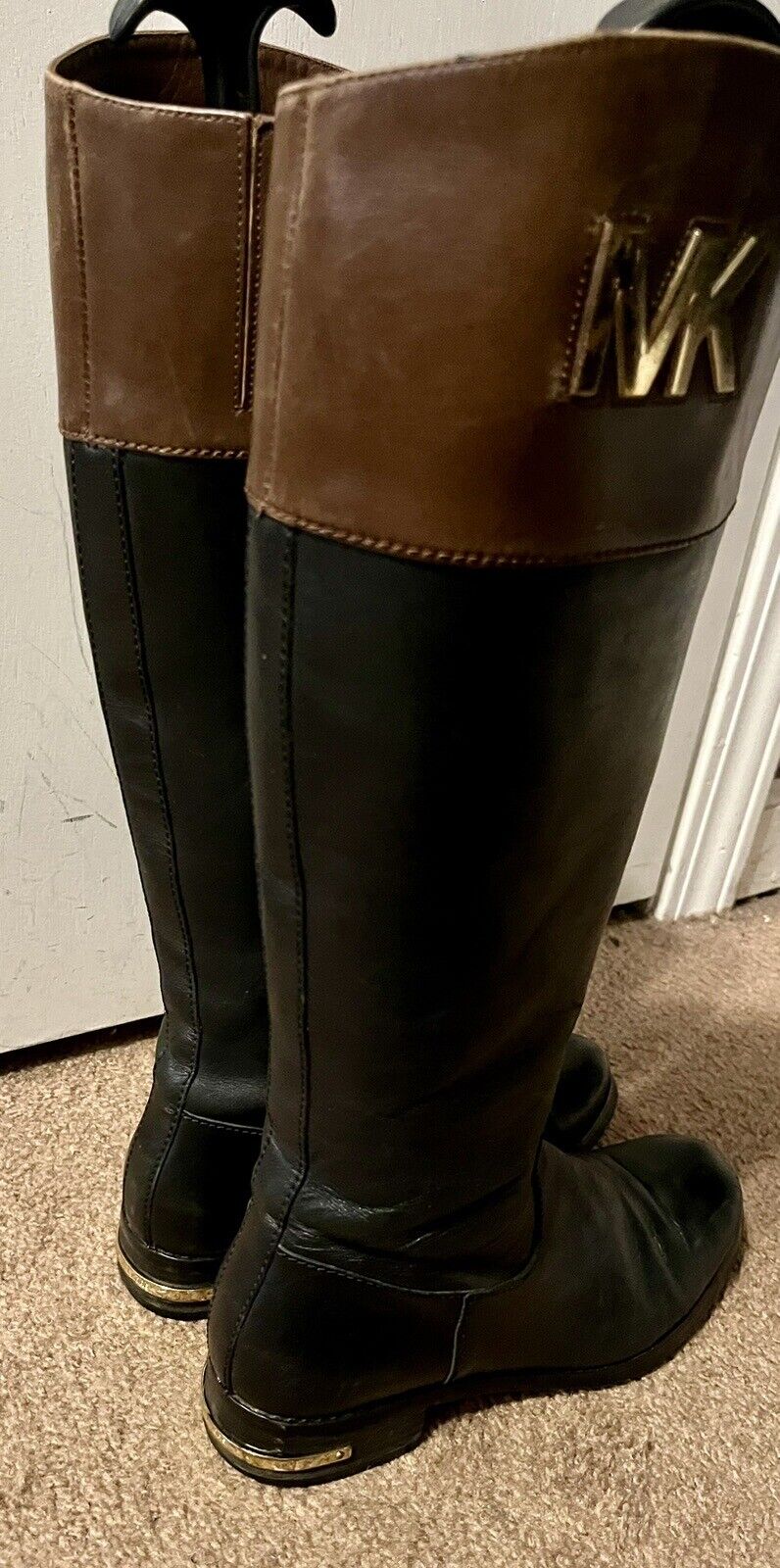 MICHAEL KORS 'HAYLEY,' LADY'S 6.5 M, TALL RIDING BOOTS, BLACK W/ BROWN ...