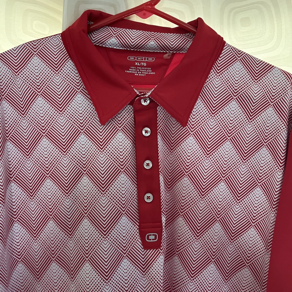 Polo de golf Ogio para hombre XL geométrico elástico 2 caras rojo y gris Foto 4 de 4