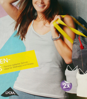 2er Pack Damen FITNESS TOP 2 Wellness Tops Gr.S M L grau+weiß NEU