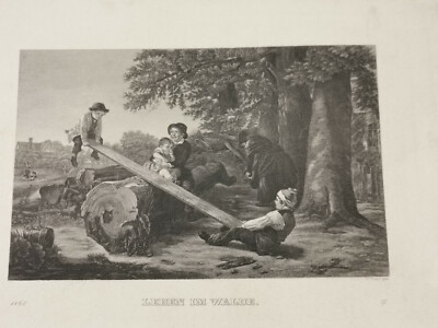 DRUCK RADIERUNG STICH LEBEN IM WALDE BEZEICHNET VEIT FROER 1868 ca 28x20cm