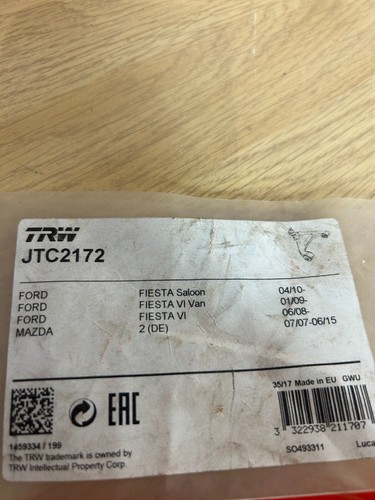 TRW LOWER CONTROL ARM FRONT RIGHT FIESTA / VAN MAZDA 2 2007-2015 1.0 1.25 107A - Picture 4 of 4