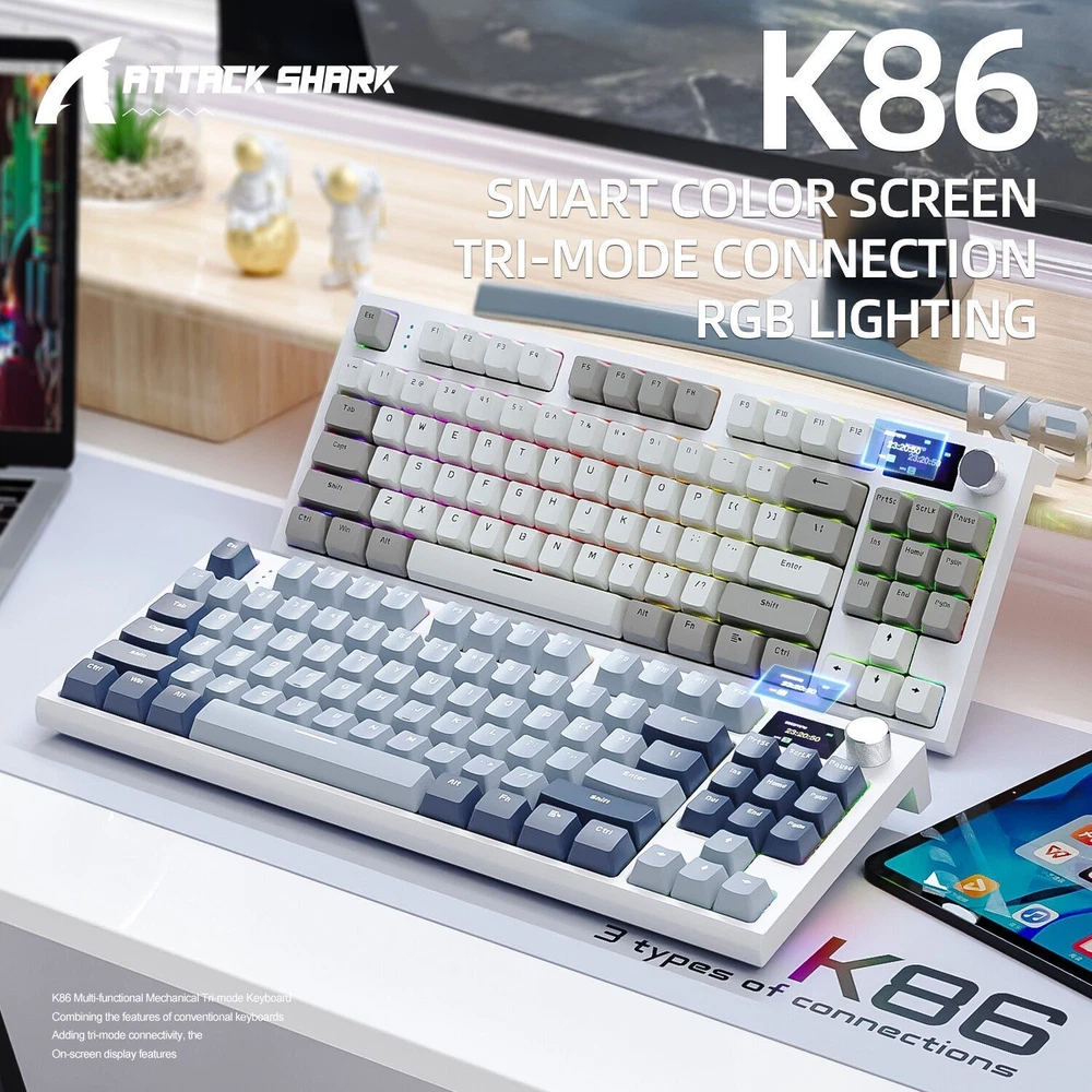Wireless Mechanical Keyboard with Bluetooth and 2.4GHz Connectivity, LED Multicolor Backlit Display for Gaming and Productivity