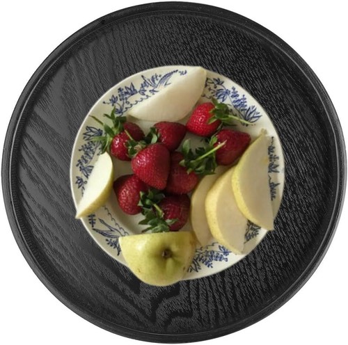Solid Wood Tea Tray Wooden Round Shape Serving Tray for Food and Coffee Non S...