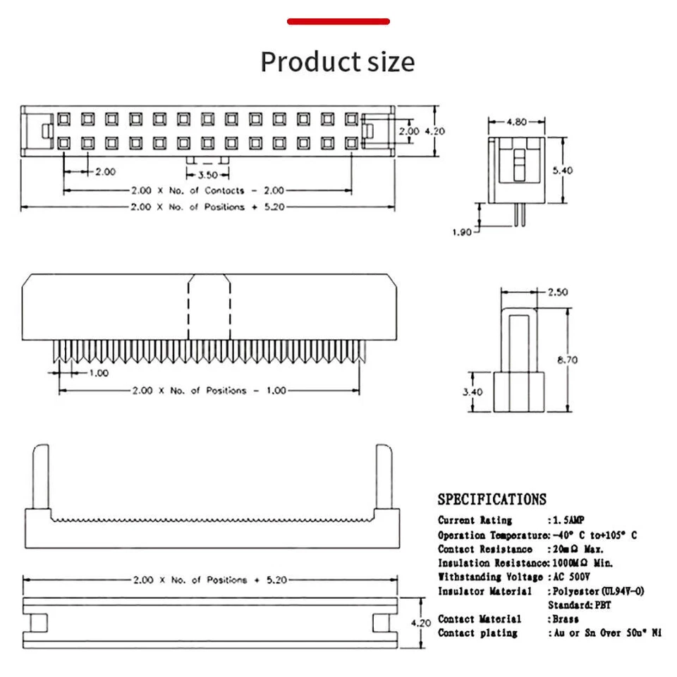 2.0mm Female IDC Socket Ribbon Cable Connector FC-6/8/10/14/16/20/26/30/40/50P - Image 2 of 4