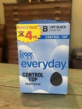 Vintage Leggs Everyday Control Top Pantyhose Size B Off Black Sheer Toe 4 Pack