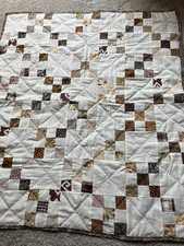 Tan, Brown and White 9-Patch Homemade Quilt - Rustic Baby/Wall Quilt - 43" x 38"