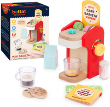 Wooden Barista Playset   Toy Coffee Maker  Accessories with Realistic Sounds  