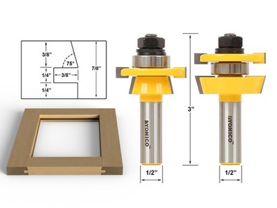 Shaker 2 Bit Rail and Stile Router Bit Set - 1/2'' Shank - Yonico 12249