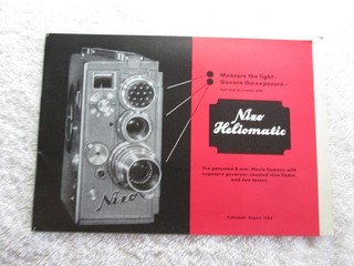 Brochure pubblicitaria Nizo Heliomatic Movie Camera più versione tedesca 1955