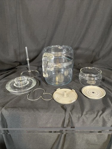 Vintage Pyrex Glass Percolator Coffee Pot 7759  9 Cup Complete Blue Tint