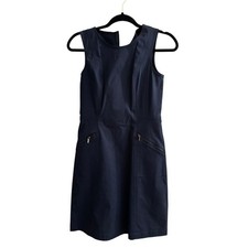 Theory Women Navy Blue Sleeveless Zip Pocket Sheath Dress Size 4
