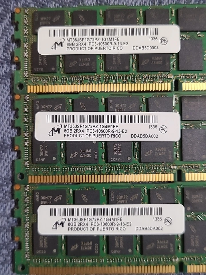 Lot Of 9x 8GB 2RX4 PC3-10600R Micron MT36JSF1G72PZ-1G4M1FE Nanya NT8GC72B4NB1NJ - Image 2 of 4