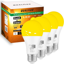 Dusk to Dawn Bug Light Bulbs Outdoor, 1900K Amber Yellow, 600 Lumen, LED 9.5W, A