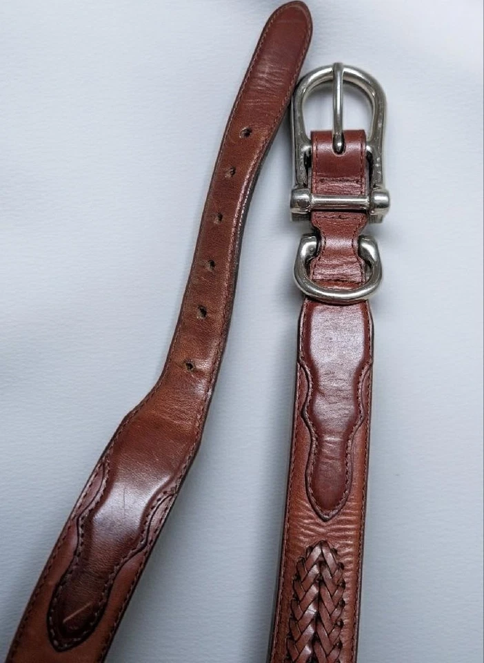 vintage WILLIS & GEIGER brown BRAIDED buckle belt 46 leather WESTERN ranger - Image 1 of 4