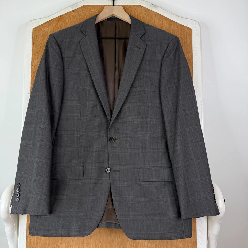 Traje Tallia Para Hombres 38S Marrón Ventana Cuadros 2 Botones Lana Pantalones 34x28 Frente Plano Foto 2 de 4