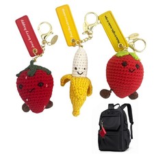 3pcs Finished Crochet Fruit Keychains Cute Apple Strawberry Banana Bag Charm