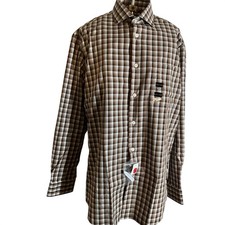 Pronto Uomo Slim Fit Dress Shirt Brown Plaid Non Iron Cotton 16 3233