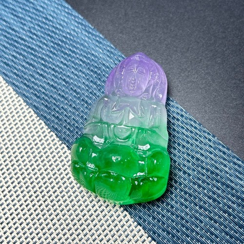 Glücklicherweise natürlicher Eisjade Jadeit Intarsien geschnitzt Guanyin Amulett Anhänger 观音 - Bild 6 von 10