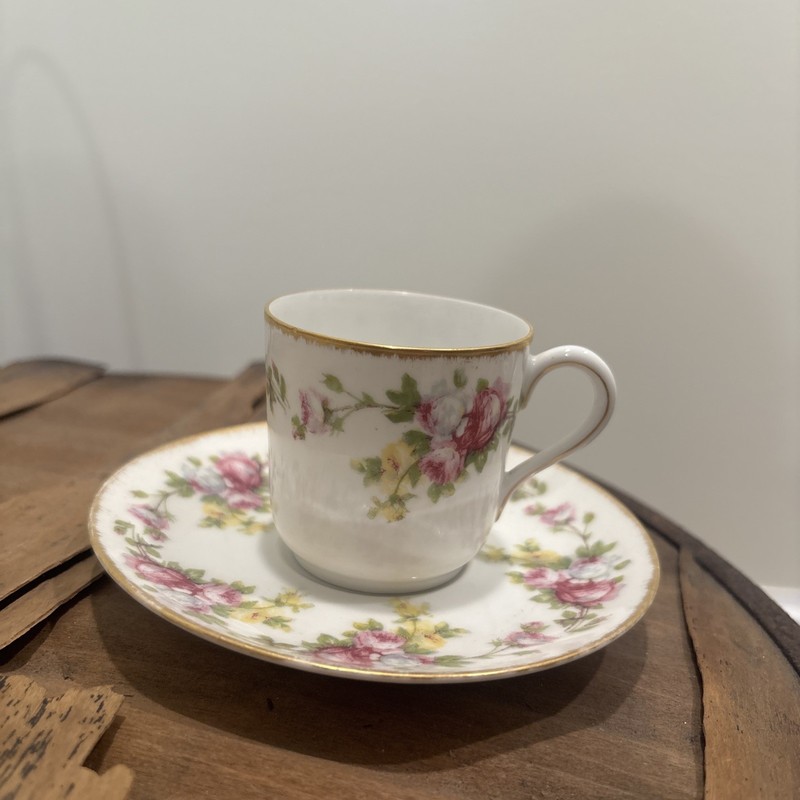 Limoges France Porcelain Demitasse  Cup Saucer Floral