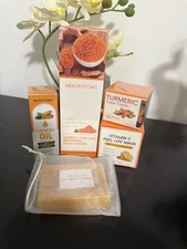 Vitamin C and Tumeric Bundle: mask, tumeric oil, cleanser, face cream, soap