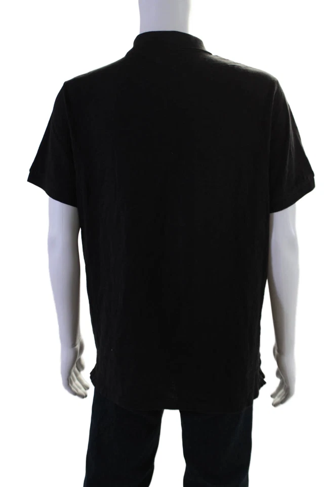 Vince Mens Cotton Solid Black Collar Short Sleeve Polo Shirt Size XL - Image 3 of 4