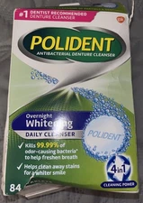 Polident Overnight Whitening Daily Cleanser 84 Tablets 4In1 Cleaning Power READ