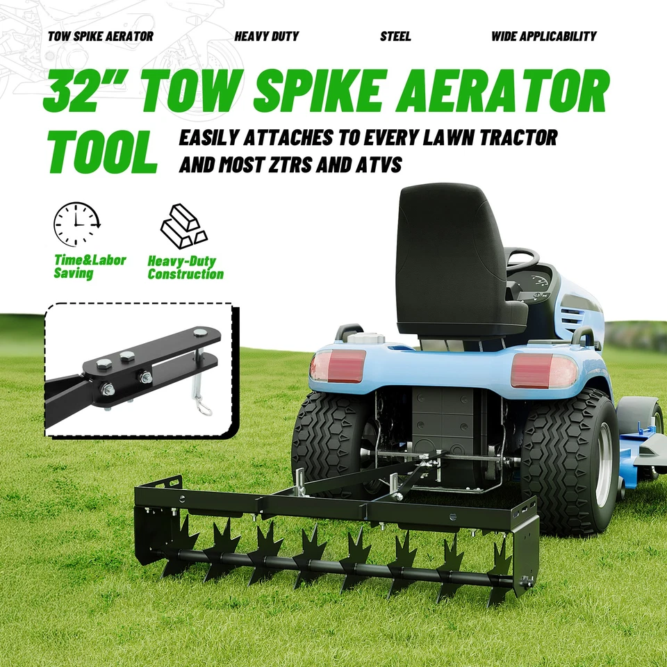 Aireador de púas de remolque de 32" para remolque detrás del tractor aireador de césped con 8 discos de púas de acero Foto 3 de 4