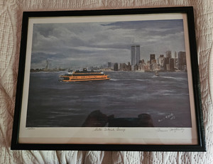 Francis McGinley Lithograph, SI Ferry, Statue of Liberty, World Trade Center1982