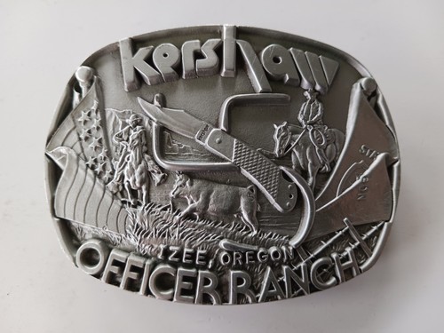 Vintage Kershaw Officer Ranch Fine Pewter Belt Buckle Made In USA # 11882