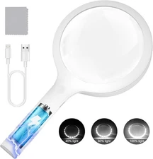 30X Charge Magnifying Glass with Light, NUEYiO 4.33Inch 30X, 4.33inch White 