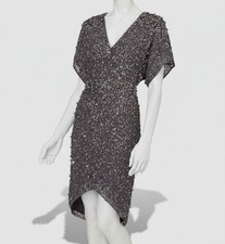 Adrianna By Adrianna Papell Womens Gray Beaded Sheath Dress Size 12