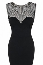 New Goddiva Black Fishtail Dress 8  Beaded Mesh Evening Party Prom 