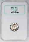 1937 Mercury Dime NGC MS 67 Gem 10C Silver Coin - Old Green label Fatty Holder