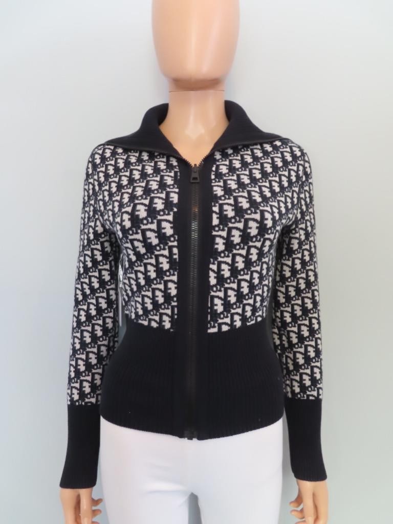 Christian Dior Navy/Oblique Print Reversible Full-Zip Sweater F 36