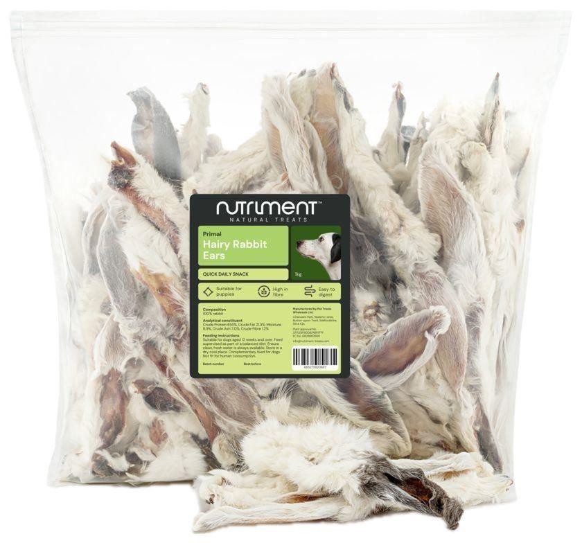 Natural Hairy Rabbit Ears Dog Treats 1kg Bulk Pack Air Dried Low Fat Dental Chew