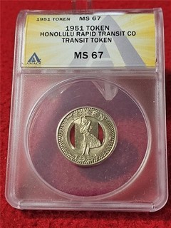 1951 HONOLULU RAPID TRANSIT CO TRANSIT TOKEN ANACS MS 67 HULA GIRL #T0434